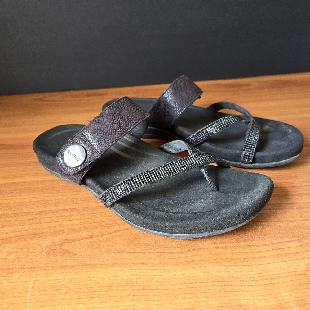 Aetrex Izzy Sparkle Black Adjustable Slide Sandal Size 8.5